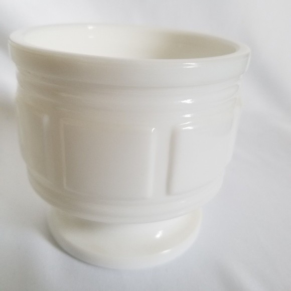 Set of 2 MCM Vintage Milk Glass Jardiniere Block Pattern Pedestal Vases Planters - Picture 6 of 7
